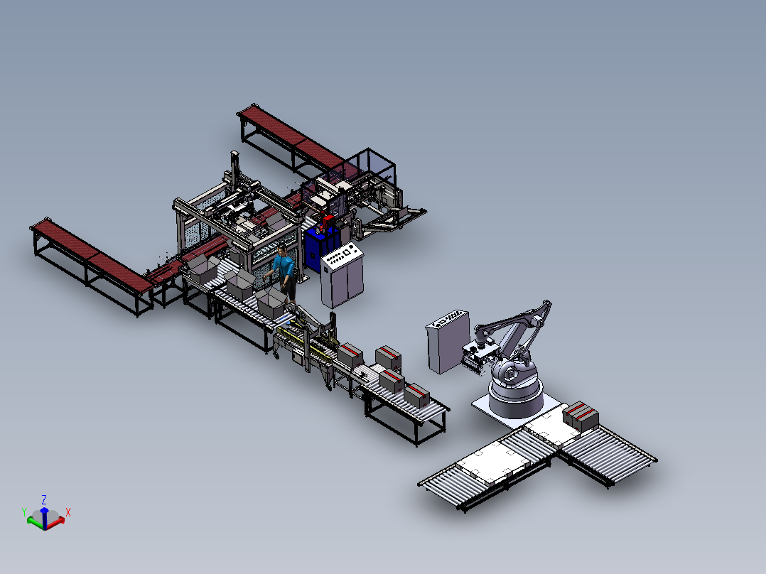 产品分拣装箱开箱机放卡片封箱机称重剔除码垛自动化包装图纸前视图