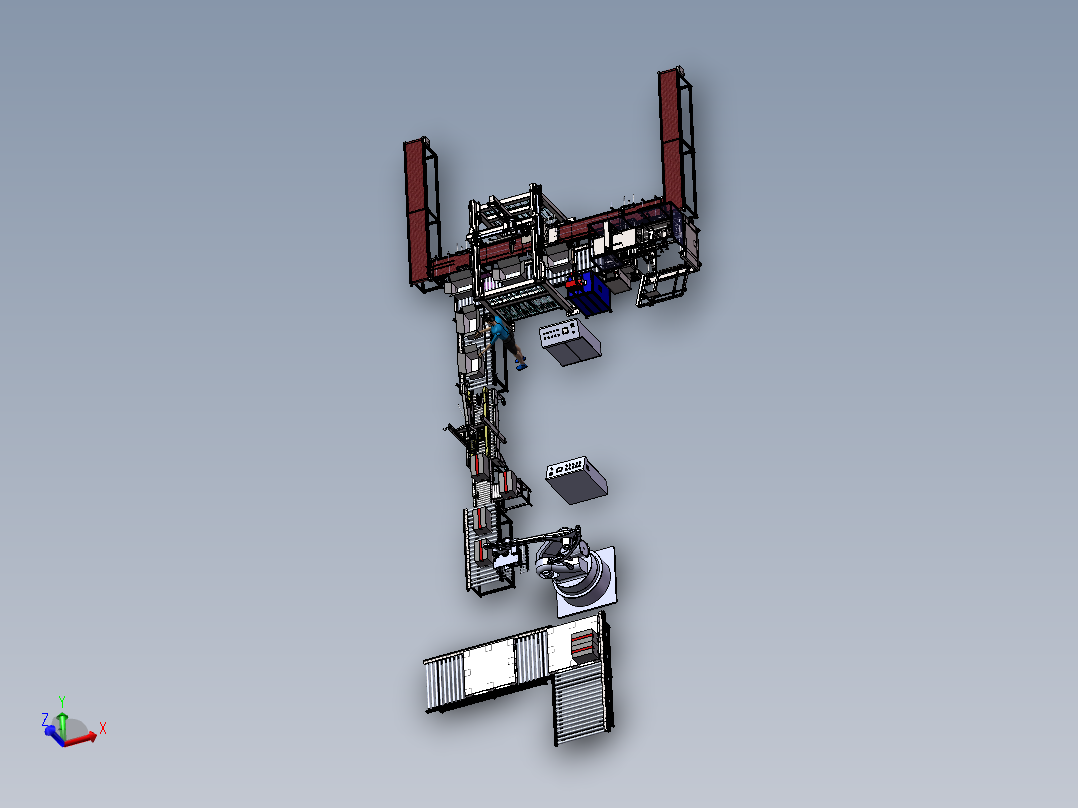 产品分拣装箱开箱机放卡片封箱机称重剔除码垛自动化包装图纸正等轴测图