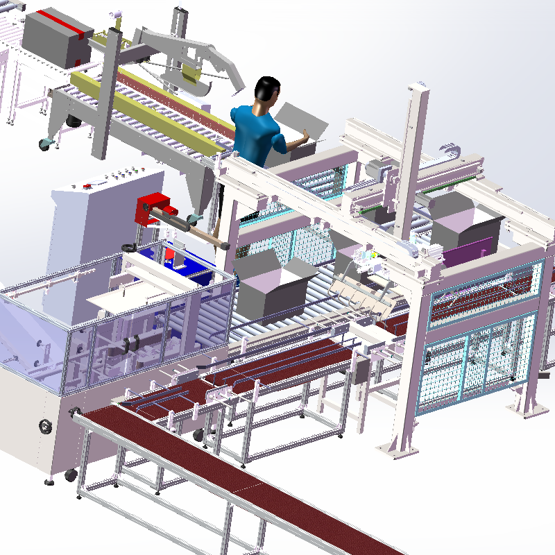 产品分拣装箱开箱机放卡片封箱机称重剔除码垛自动化包装图纸