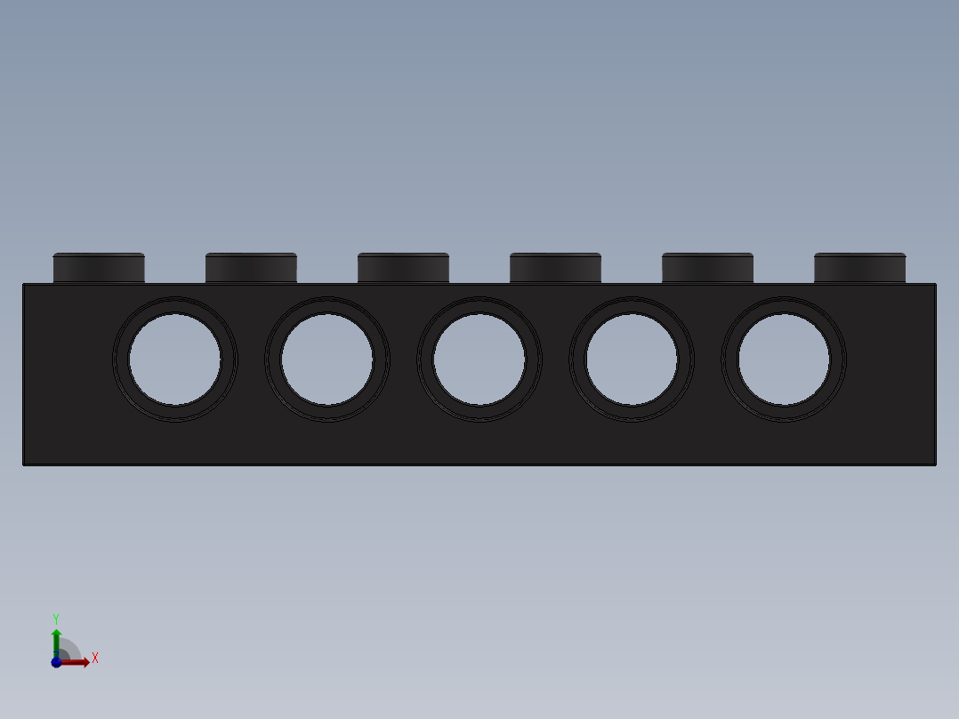 乐高机械组积木（横梁）-4210917 - 3894 Dark Stone Grey Technic Brick 1 x 6 with Holes前视图