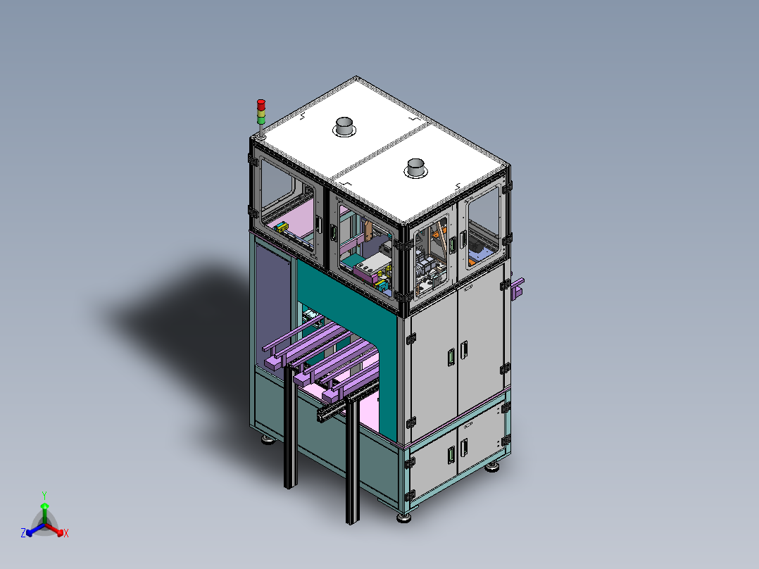 圆形锂电池自动清洗设备（sw18可编辑+工程图）正等轴测图