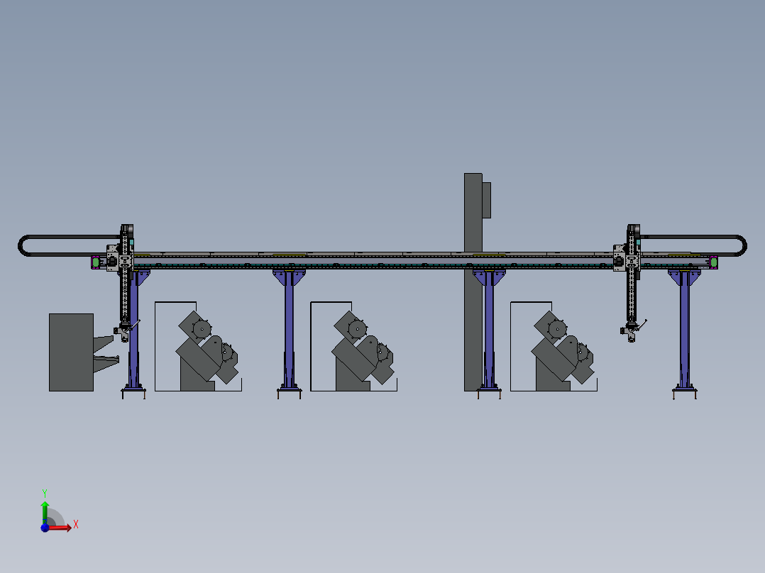 桁架自动化棒料加工设备布局流水线前视图