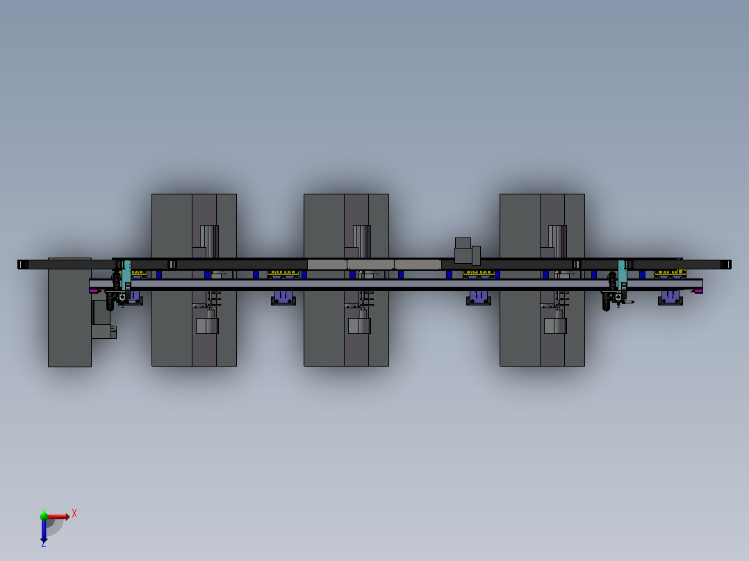 桁架自动化棒料加工设备布局流水线俯视图