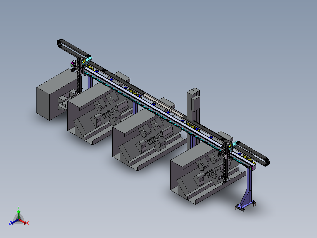 桁架自动化棒料加工设备布局流水线正等轴测图