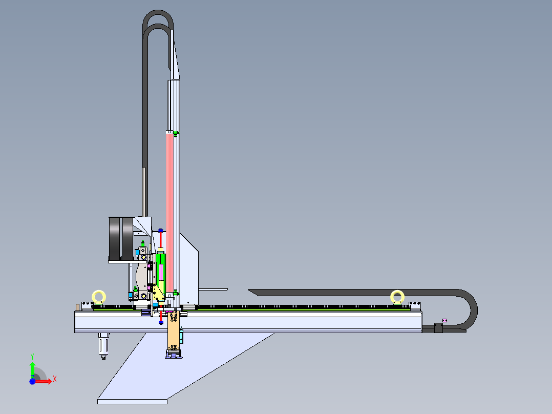 双臂型注塑机上下料机械手3d图纸 双Z轴注塑机机械手3d图纸SW模型前视图