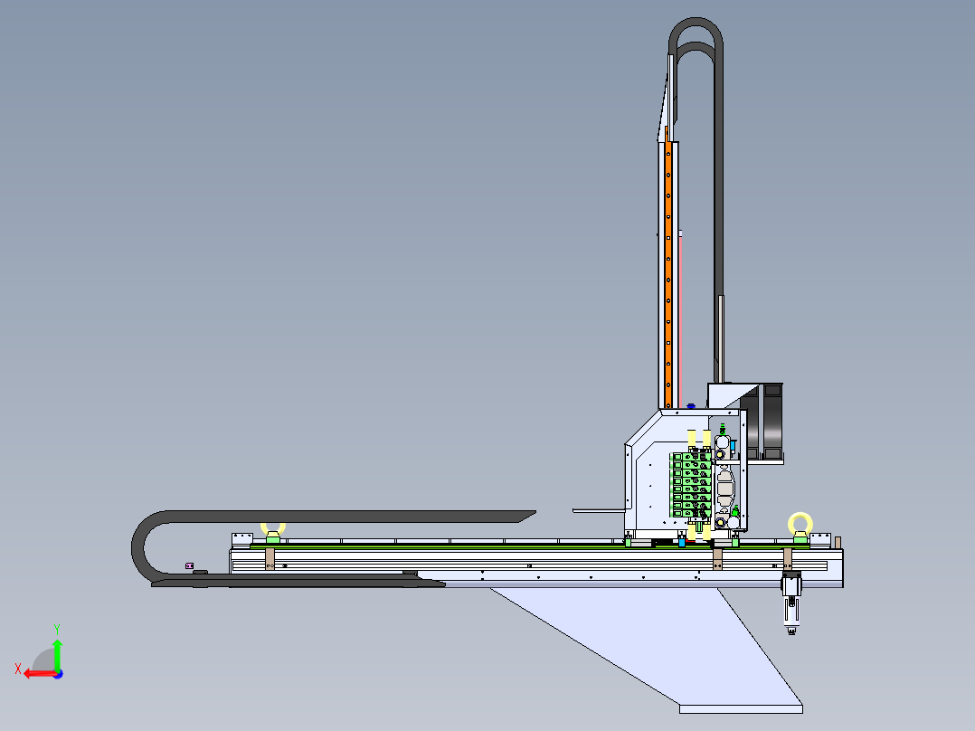 双臂型注塑机上下料机械手3d图纸 双Z轴注塑机机械手3d图纸SW模型后视图
