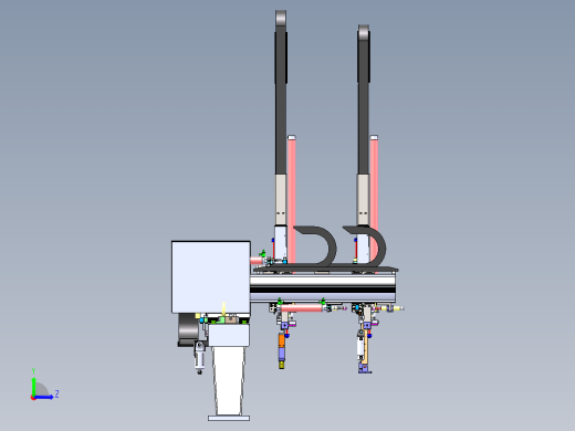 双臂型注塑机上下料机械手3d图纸 双Z轴注塑机机械手3d图纸SW模型左视缩略图