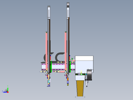 双臂型注塑机上下料机械手3d图纸 双Z轴注塑机机械手3d图纸SW模型右视缩略图