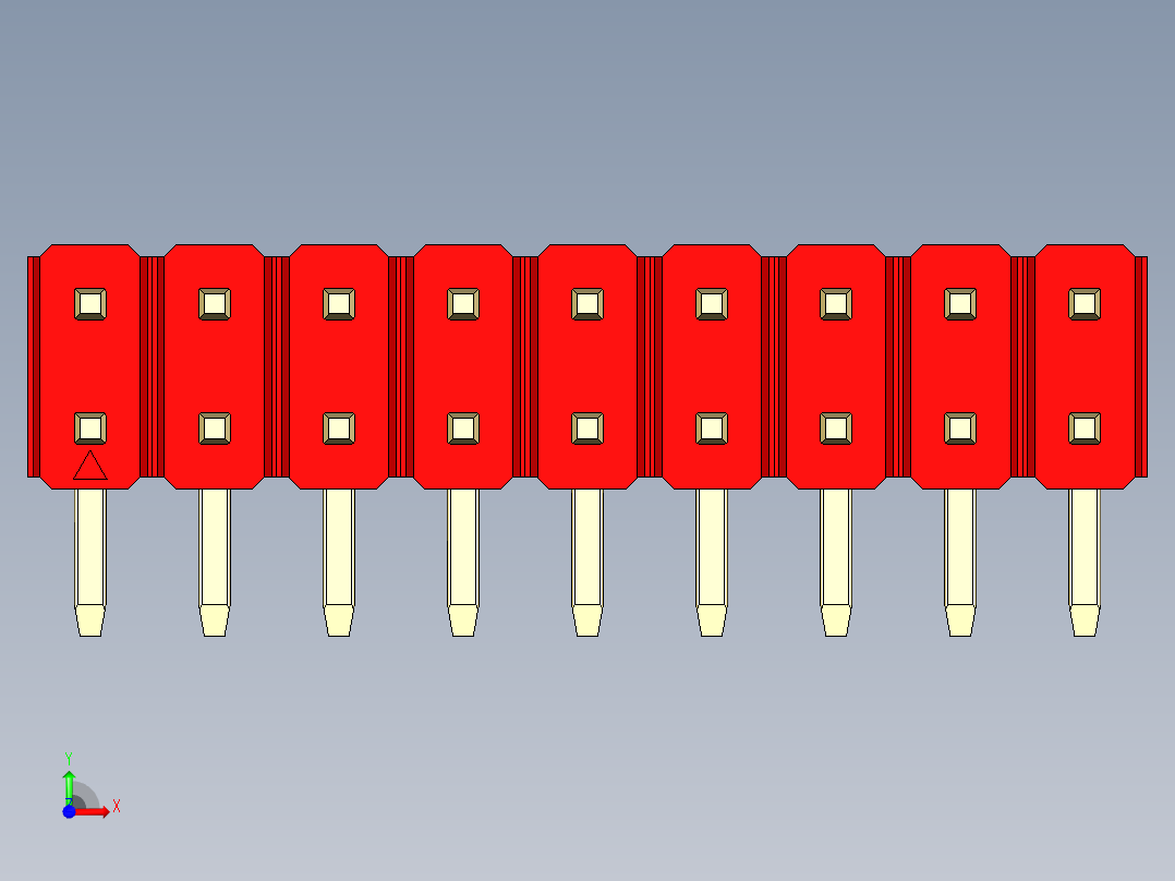 彩色公排针 100mil 2.54mm 系列-DS1022_red_2x09p_100mil_TypeD_rev1.0前视图
