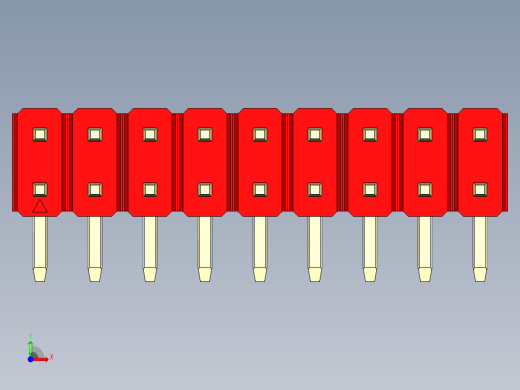 彩色公排针 100mil 2.54mm 系列-DS1022_red_2x09p_100mil_TypeD_rev1.0前视缩略图