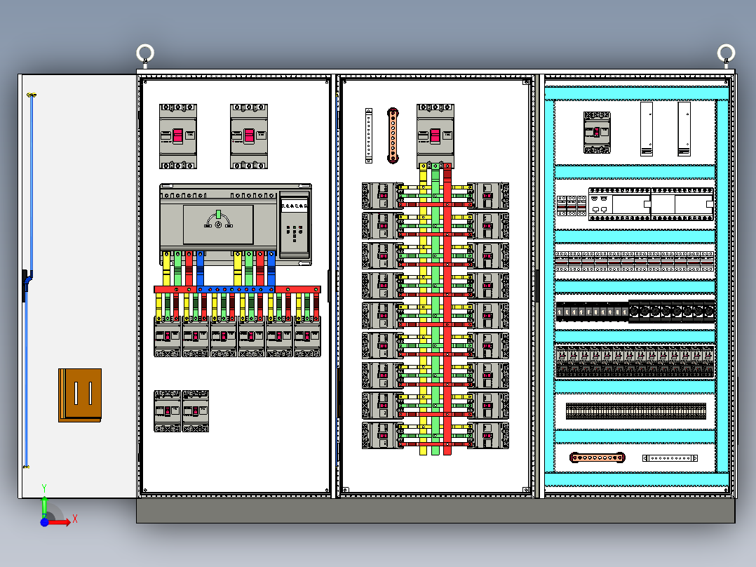 三柜组装双电源630A竖装plc控制柜 55879前视图