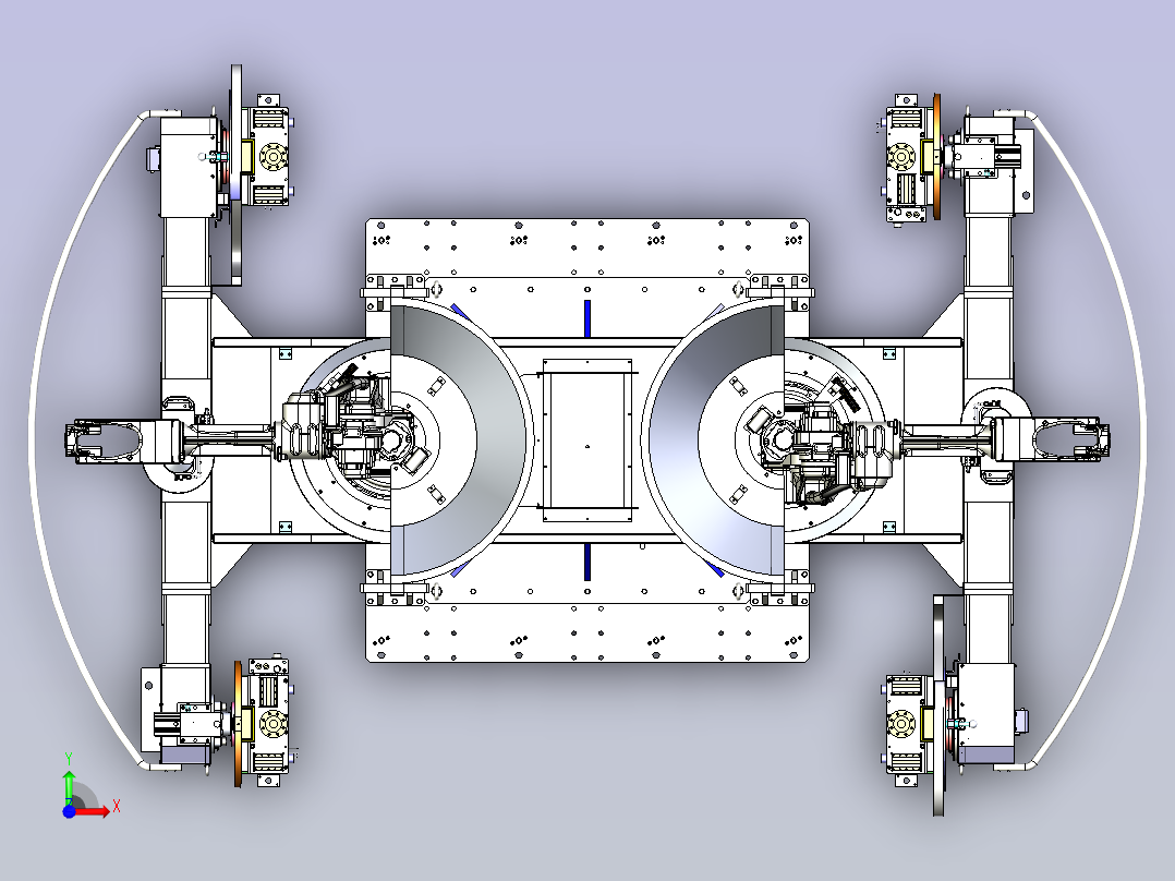 一款三轴水平回转变位机3D模型前视图