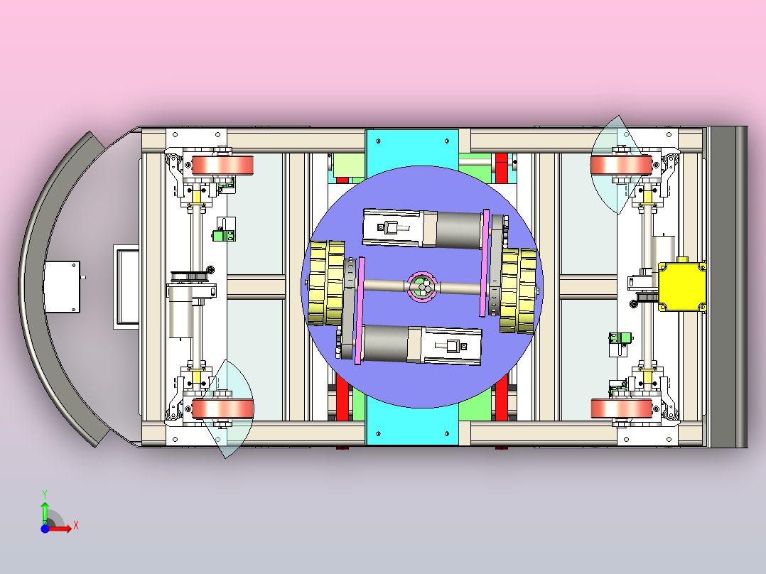 底盘结构详细的AGV小车3D图纸前视图