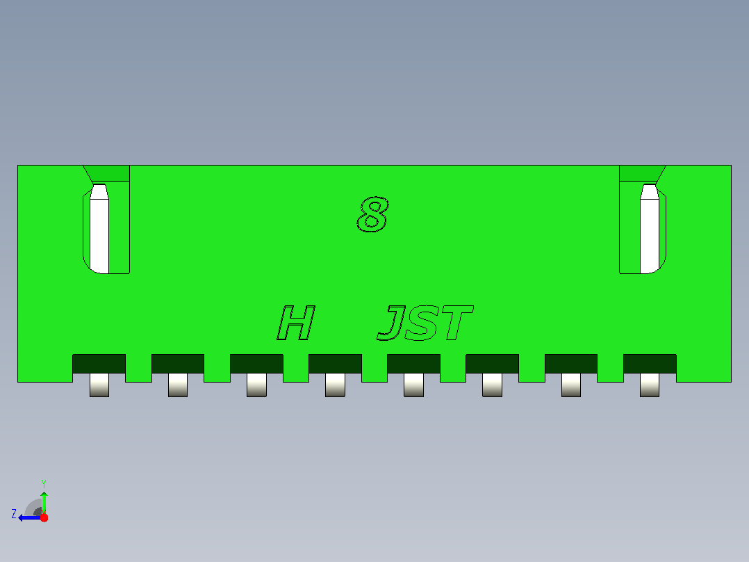 绿色JST XH 8针连接器P 2 54mm成角度右视图