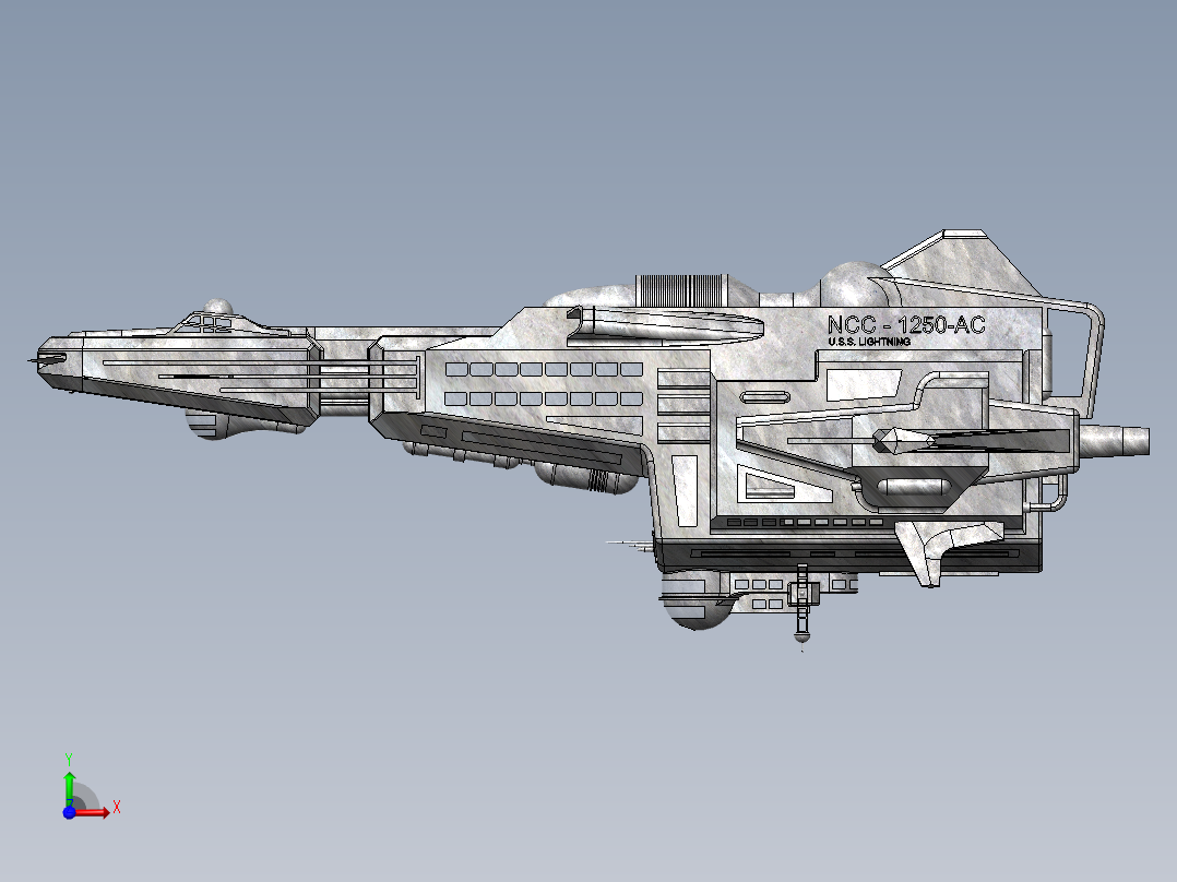 47--USS NCC-1250星际联邦宇宙飞船3D模型图纸前视图