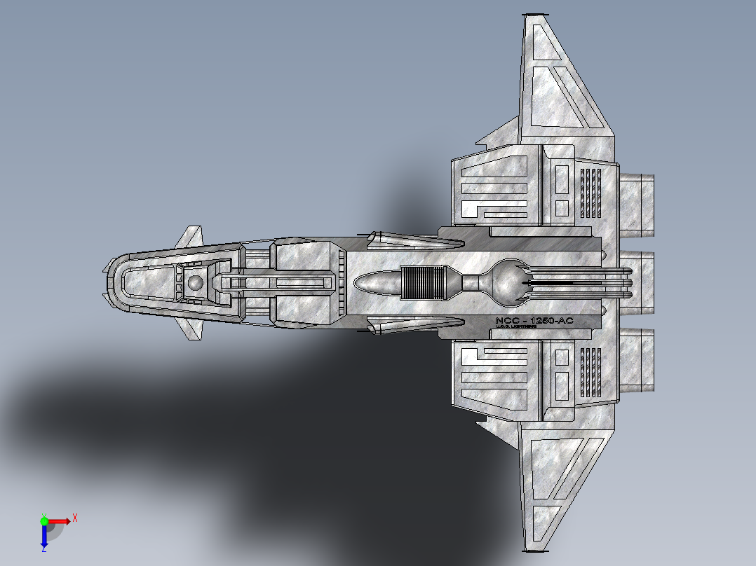 47--USS NCC-1250星际联邦宇宙飞船3D模型图纸俯视图