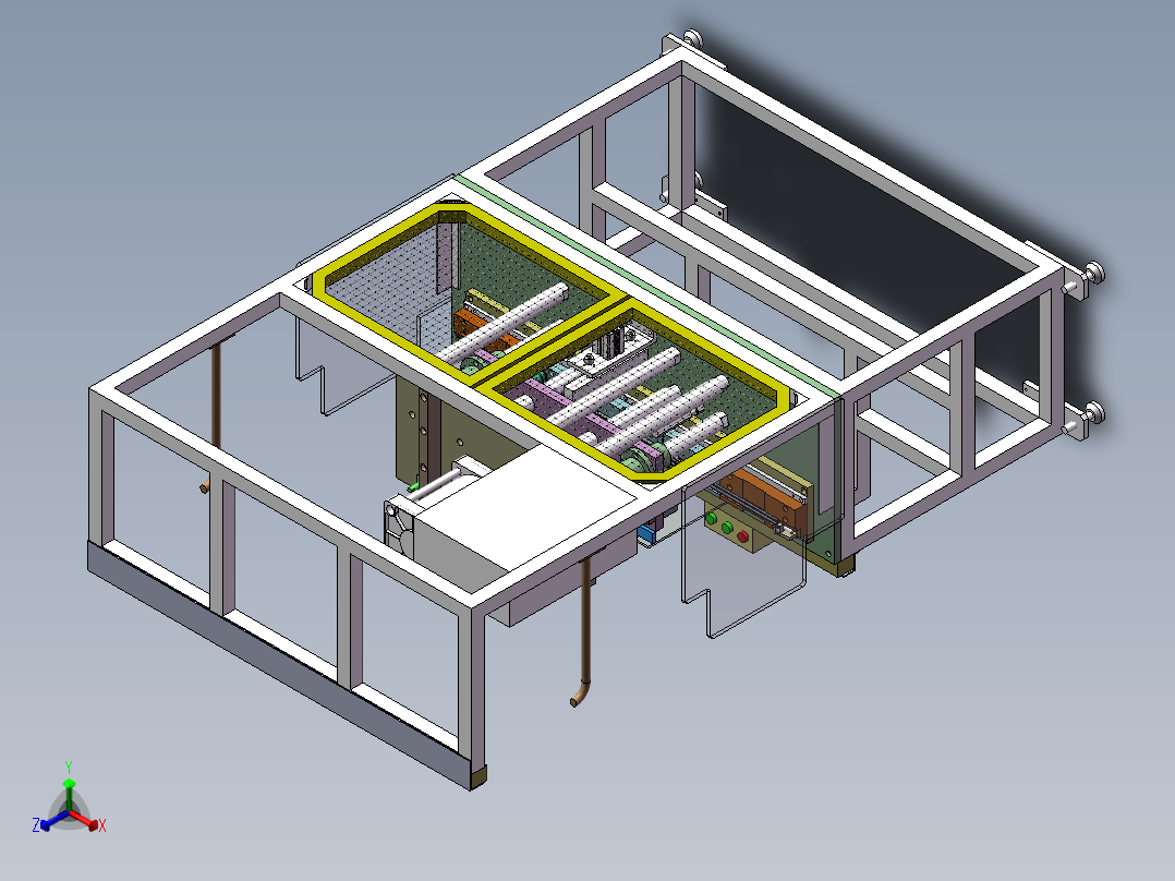 01月-车门密封条异形缺口冲切机（sw18可编辑+工程图+bom）正等轴测图