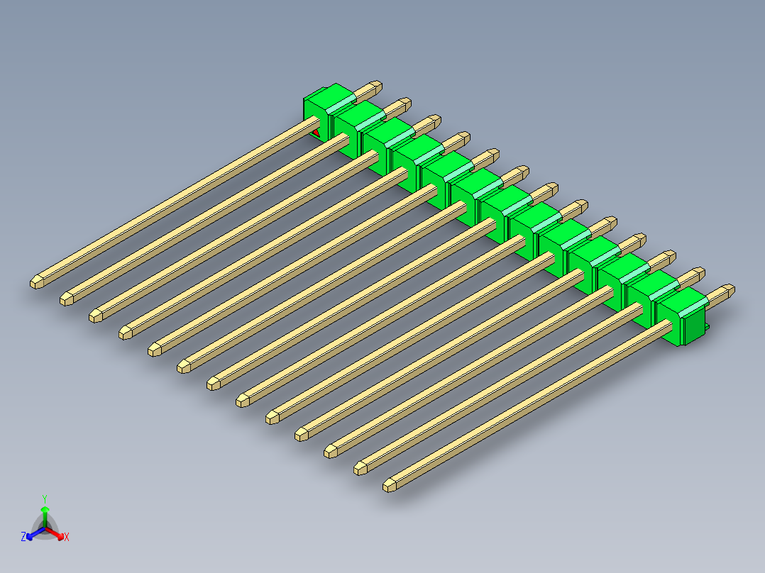 彩色公头100mil（2.54mm）系列-DS1021_green_1x13p_100mil_Type43_rev1.0主视图