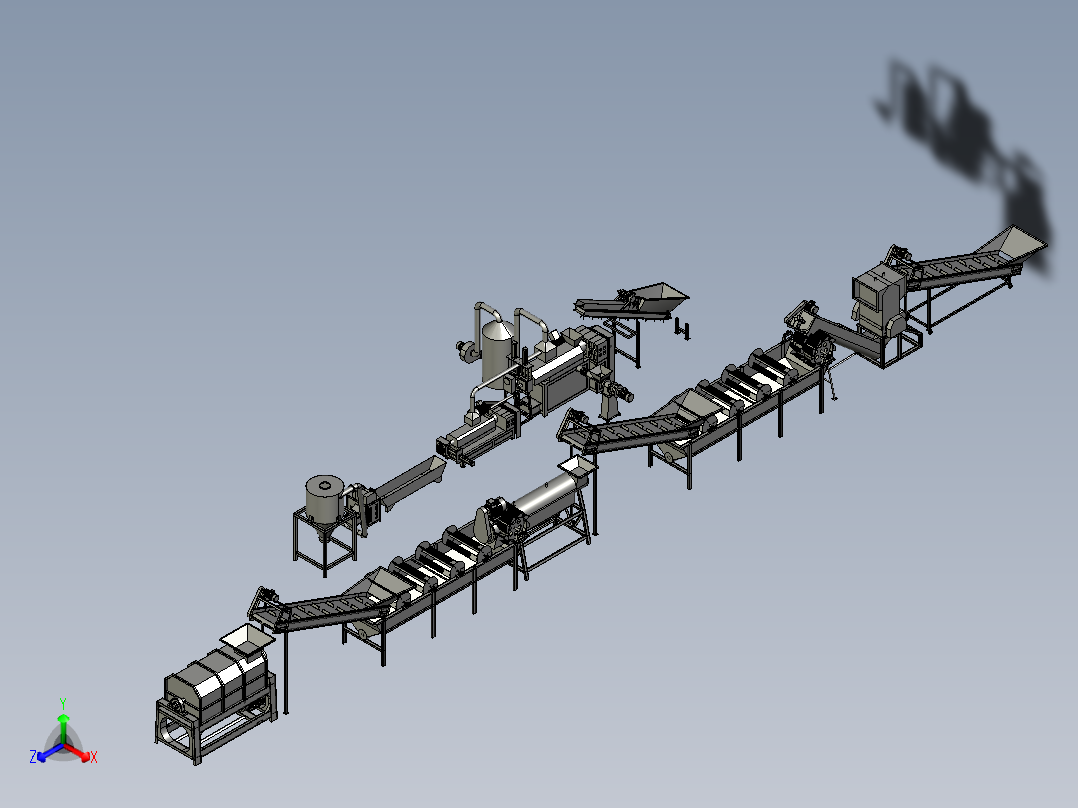 薄膜撕碎破碎清洗挤干生产线step后视图