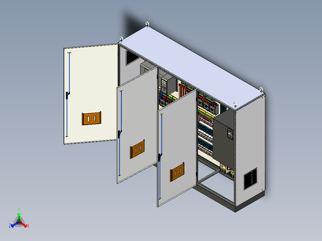 三柜组装630A变频器星三角控制柜 55432正等轴测图