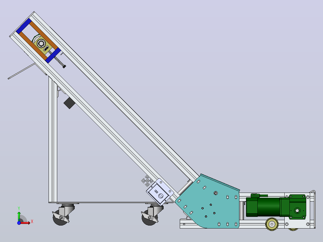 爬坡型皮带输送机3D数模图纸 Solidworks设计前视图