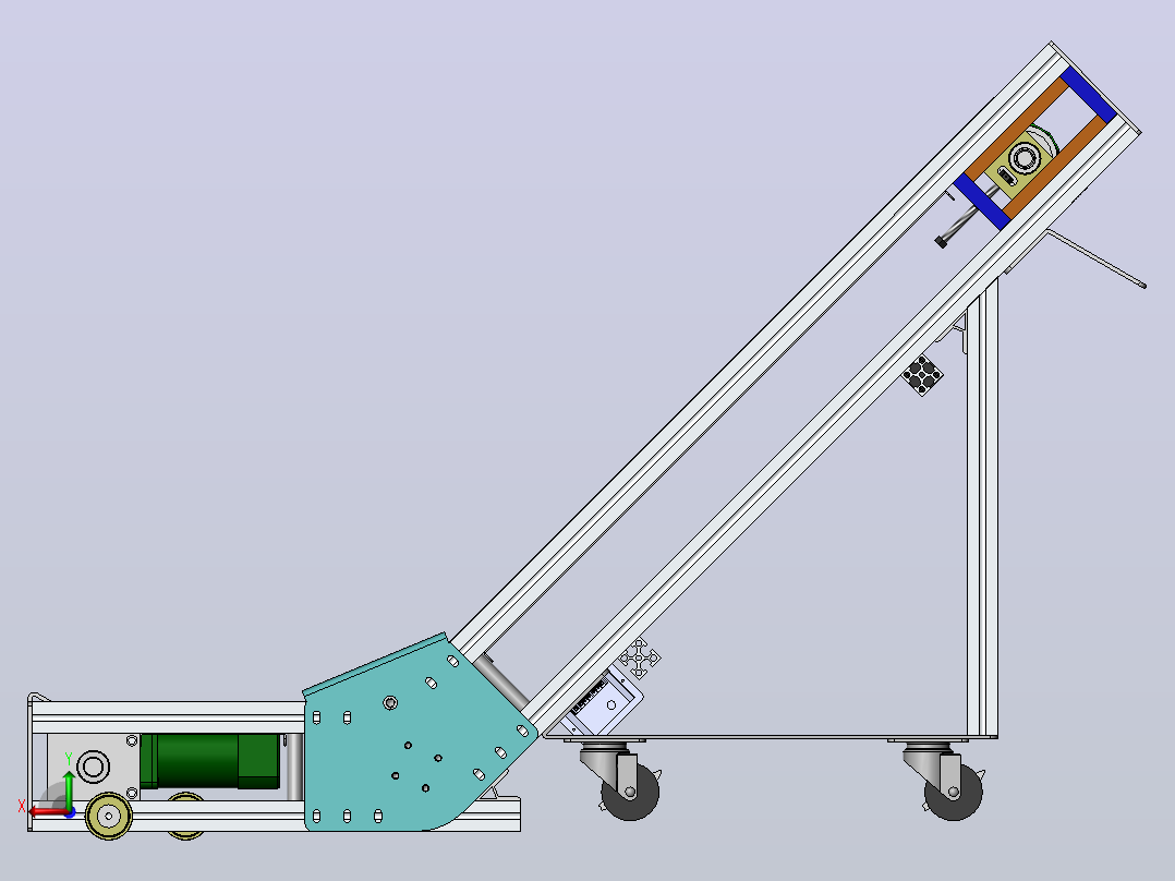 爬坡型皮带输送机3D数模图纸 Solidworks设计后视图