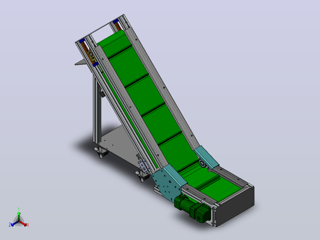 爬坡型皮带输送机3D数模图纸 Solidworks设计正等轴测图