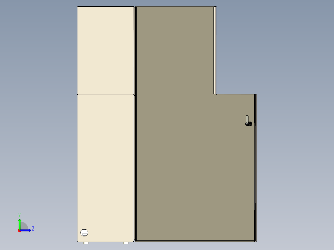 L 形电气外壳，带门，控制箱组件已组装-stp 三维 图纸左视图