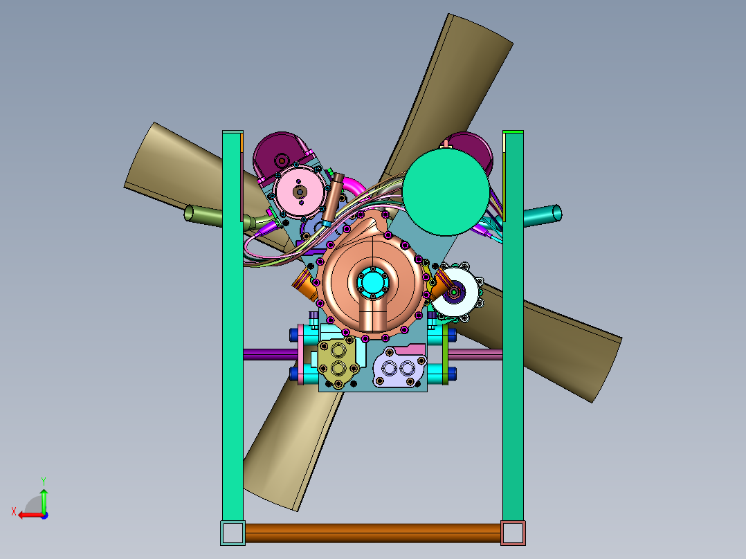 战斗机的劳斯莱斯发动机后视图