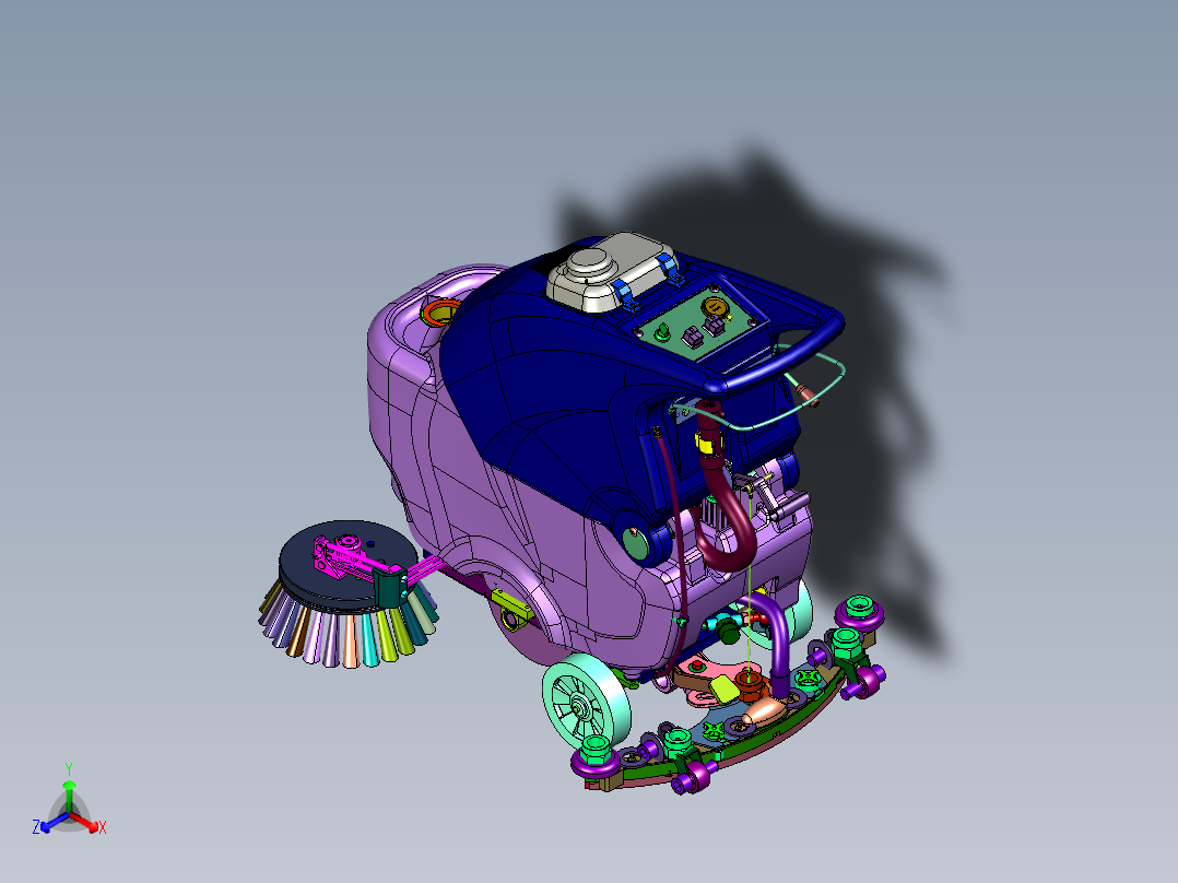 商用商场吸拖一体拖地机正等轴测图