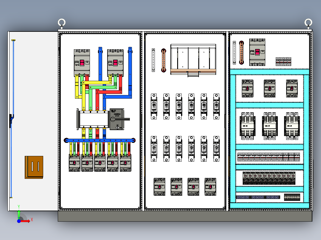 三柜组装双电源刀开关120A交流接触器控制柜 55759前视图