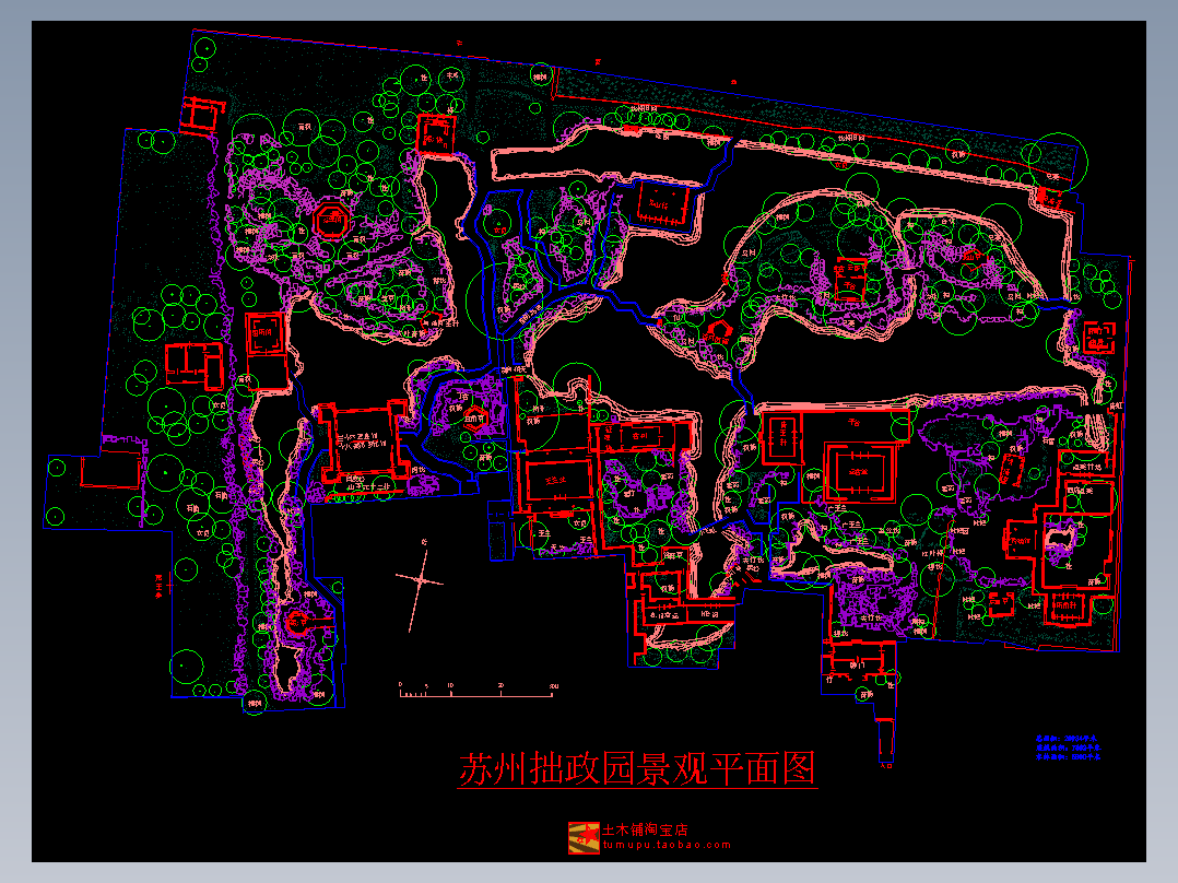 园林假山瀑布喷泉景观之五个古典苏州园林CAD平面图纸