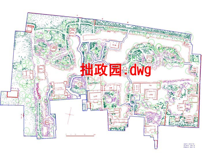园林假山瀑布喷泉景观之五个古典苏州园林CAD平面图纸