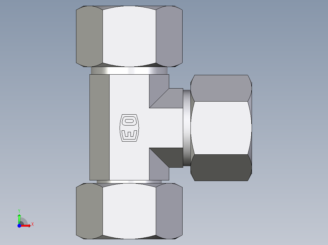 卡套式工业通用硬管接头EO_Swivel_nut_run_tee_EL20SCF前视图