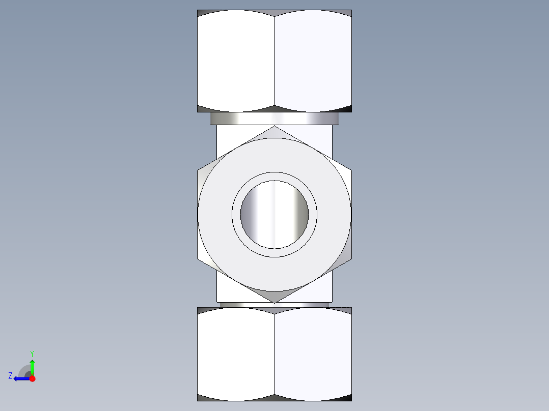 卡套式工业通用硬管接头EO_Swivel_nut_run_tee_EL20SCF右视图