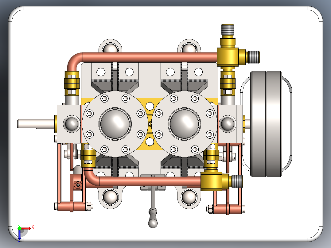 型号立式双蒸汽机俯视图