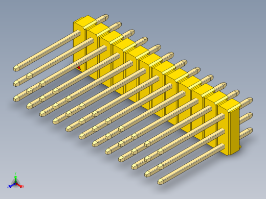 彩色公头100mil（2.54mm）系列-DS1021_yellow_3x12p_100mil_Type5_rev1.0正等轴测缩略图