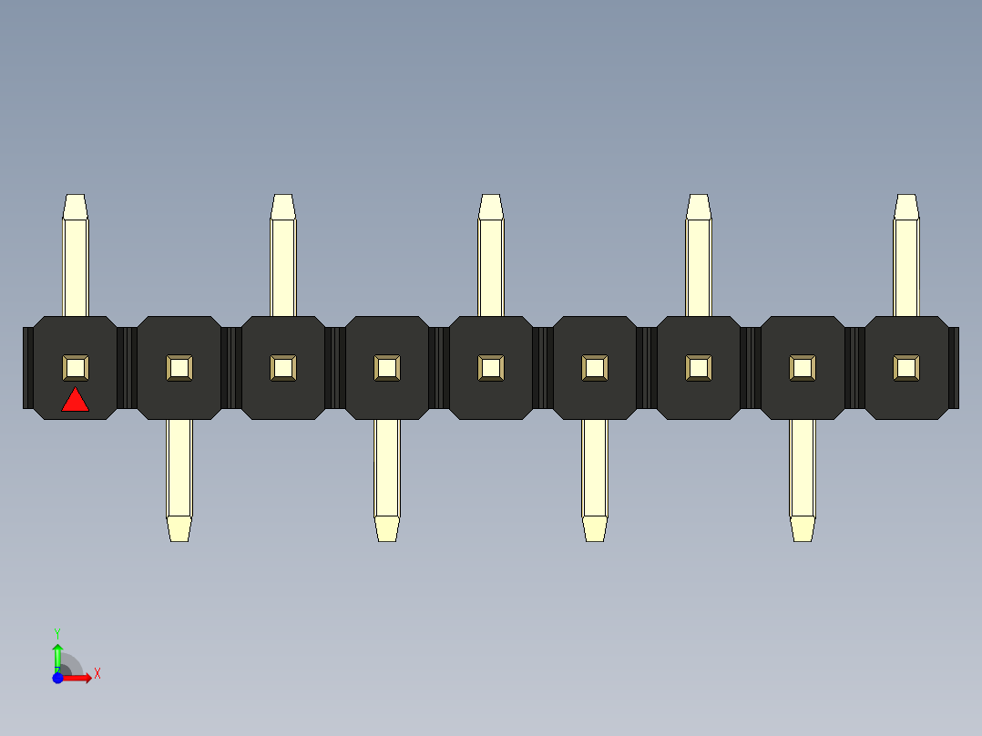 彩色公排针 100mil 2.54mm 系列-DS1022_black_09p_100mil_Type_SMT_R1_rev1.0前视图
