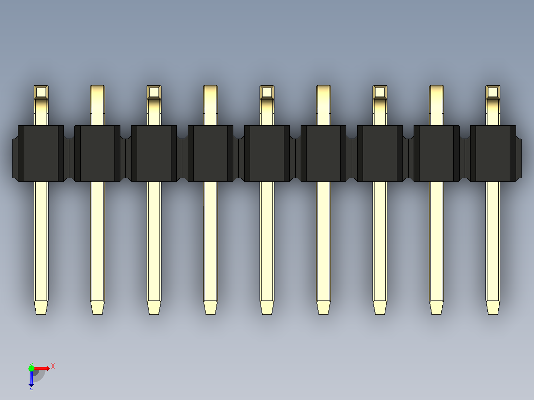 彩色公排针 100mil 2.54mm 系列-DS1022_black_09p_100mil_Type_SMT_R1_rev1.0俯视图