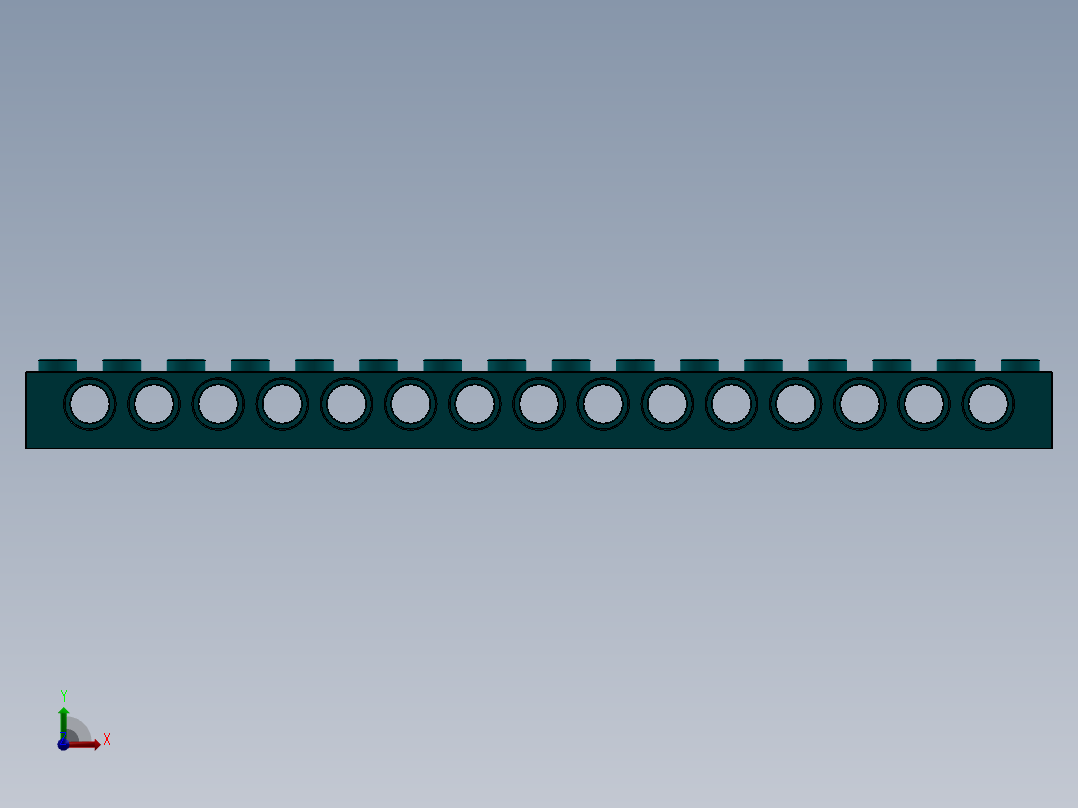 乐高机械组积木（横梁）-3703 Teal Technic Brick 1 x 16 with Holes前视图