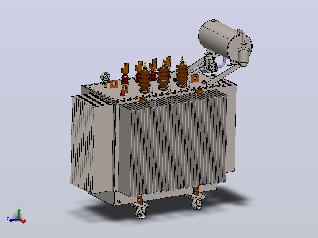 无保温箱的变压器箱3D数模图纸 Solidworks设计主视图