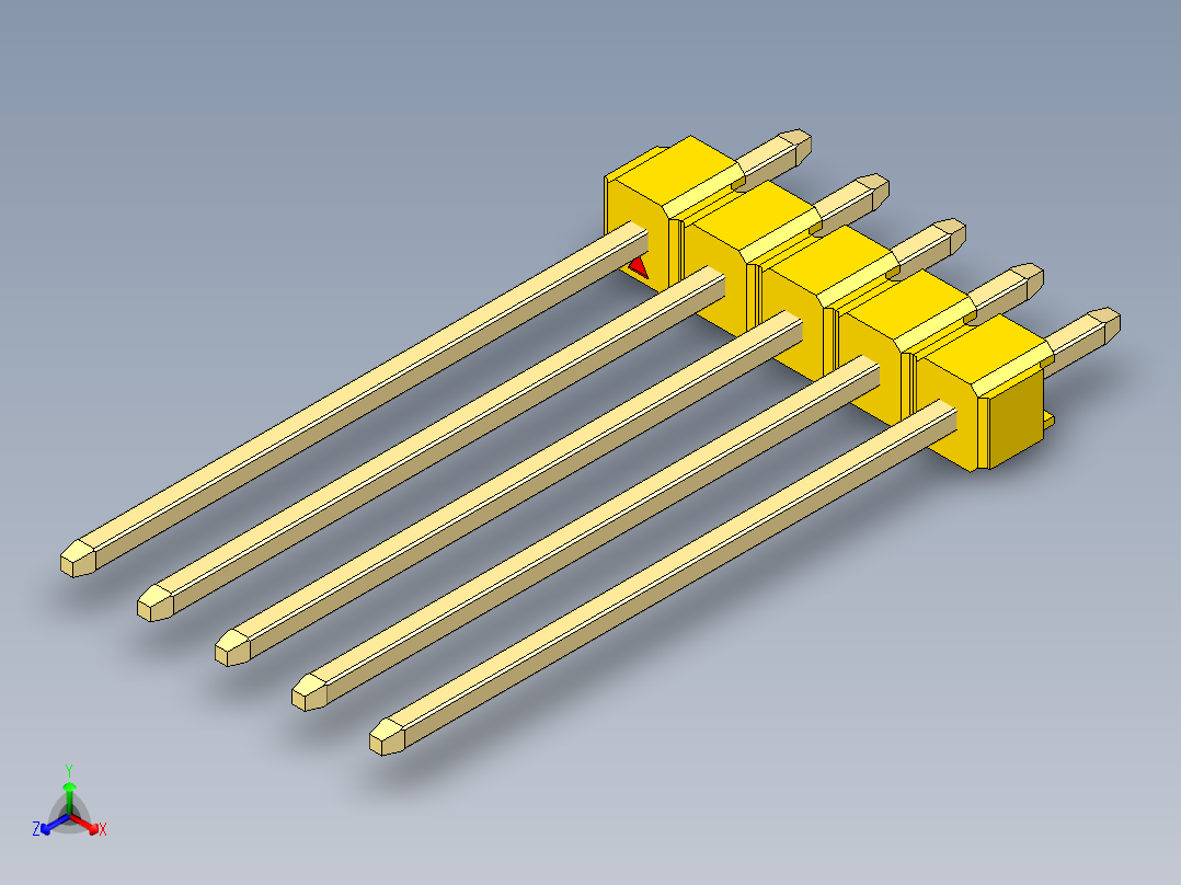 彩色公头100mil（2.54mm）系列-DS1021_yellow_1x05p_100mil_Type19_rev1.0主视图