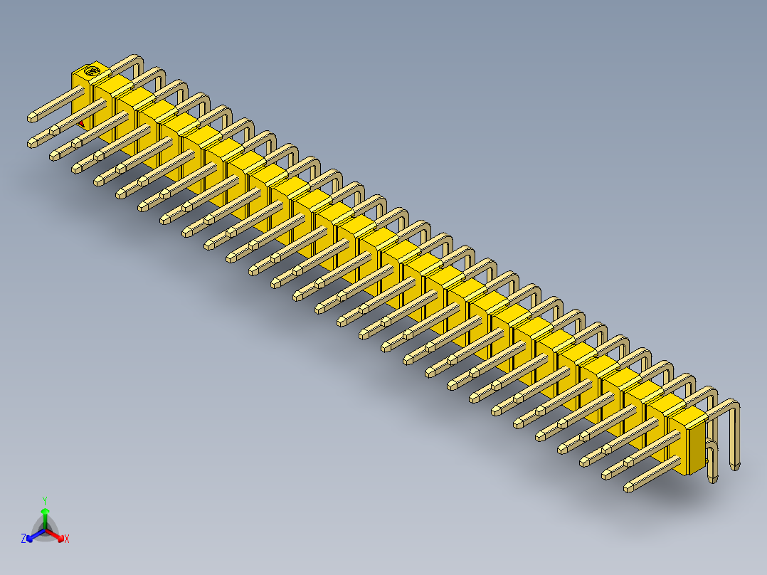 彩色公排针 100mil 2.54mm 系列-DS1022_yellow_2x28p_100mil_TypeD_rev1.0正等轴测图