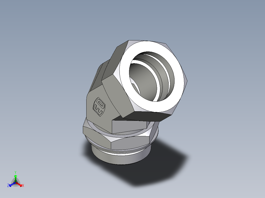 卡套式工业通用硬管接头EO_Adjustable_locknut_45_deg_elbow_VEE42LRCF正等轴测图