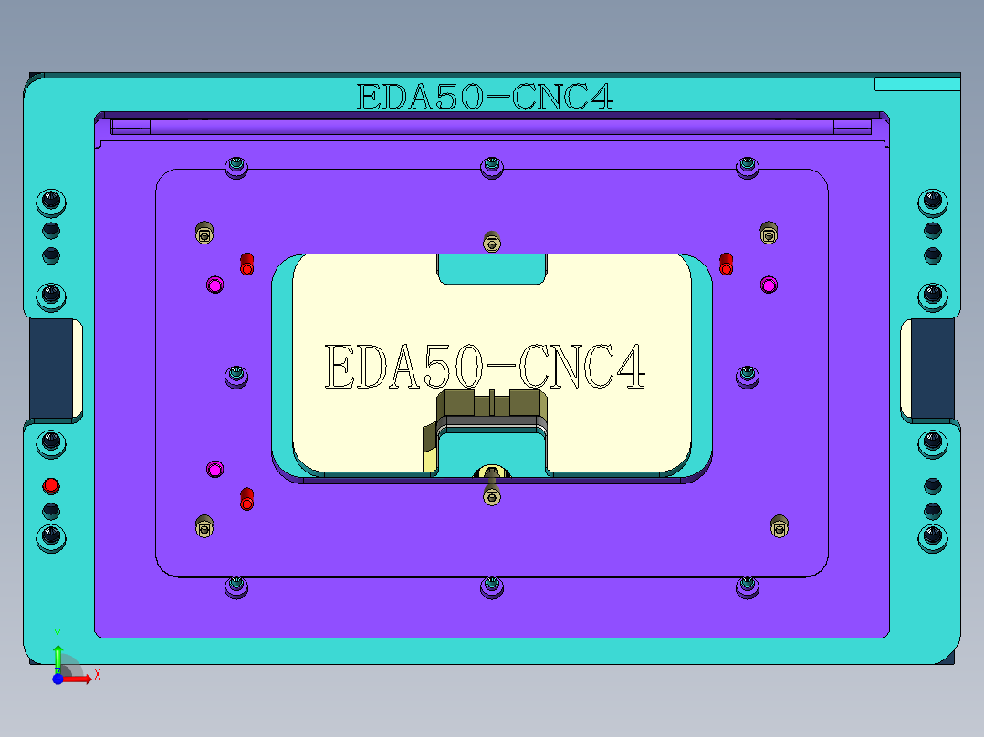 屏幕金属外壳铣外形侧壁CNC编程程序模型前视图