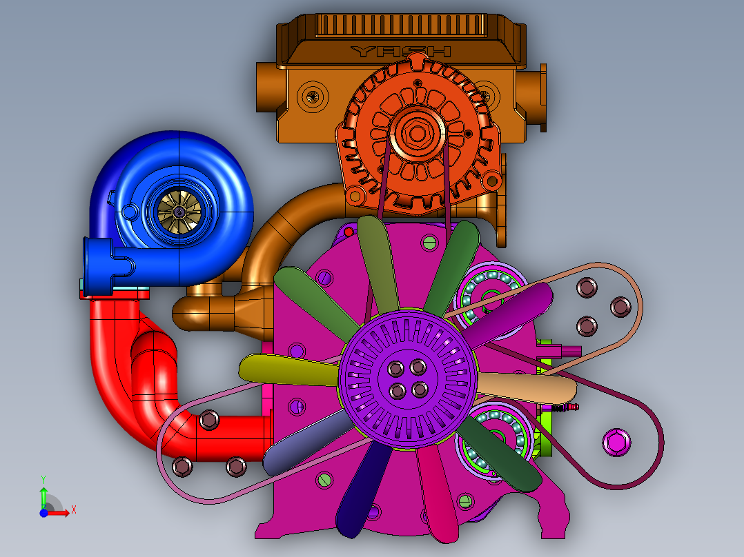 转子取代活塞的往复式内燃机前视图