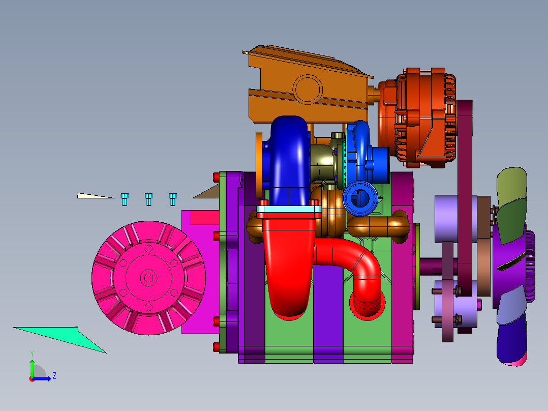 转子取代活塞的往复式内燃机左视图