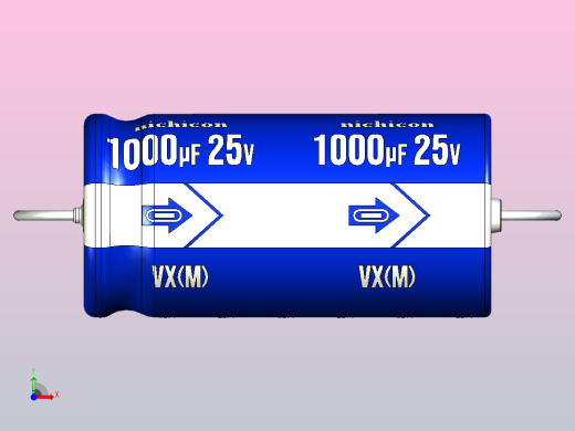 铝制轴向电解电容器。VX系列1000ufx25v。12.5x25mm毫米。间距27.5至33毫米前视缩略图