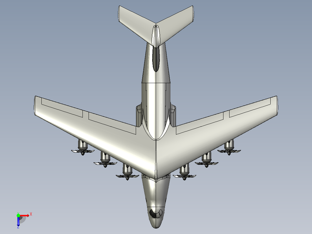 A 480 L大飞机造型3D图纸 STEP格式俯视图