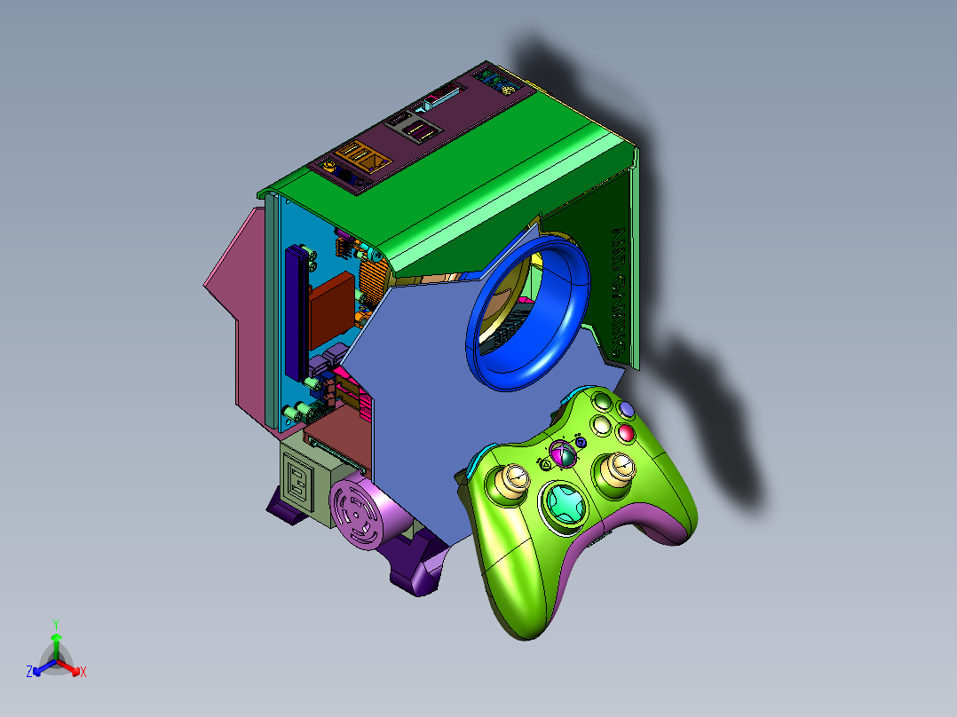 迷你ITX游戏电脑构建正等轴测图